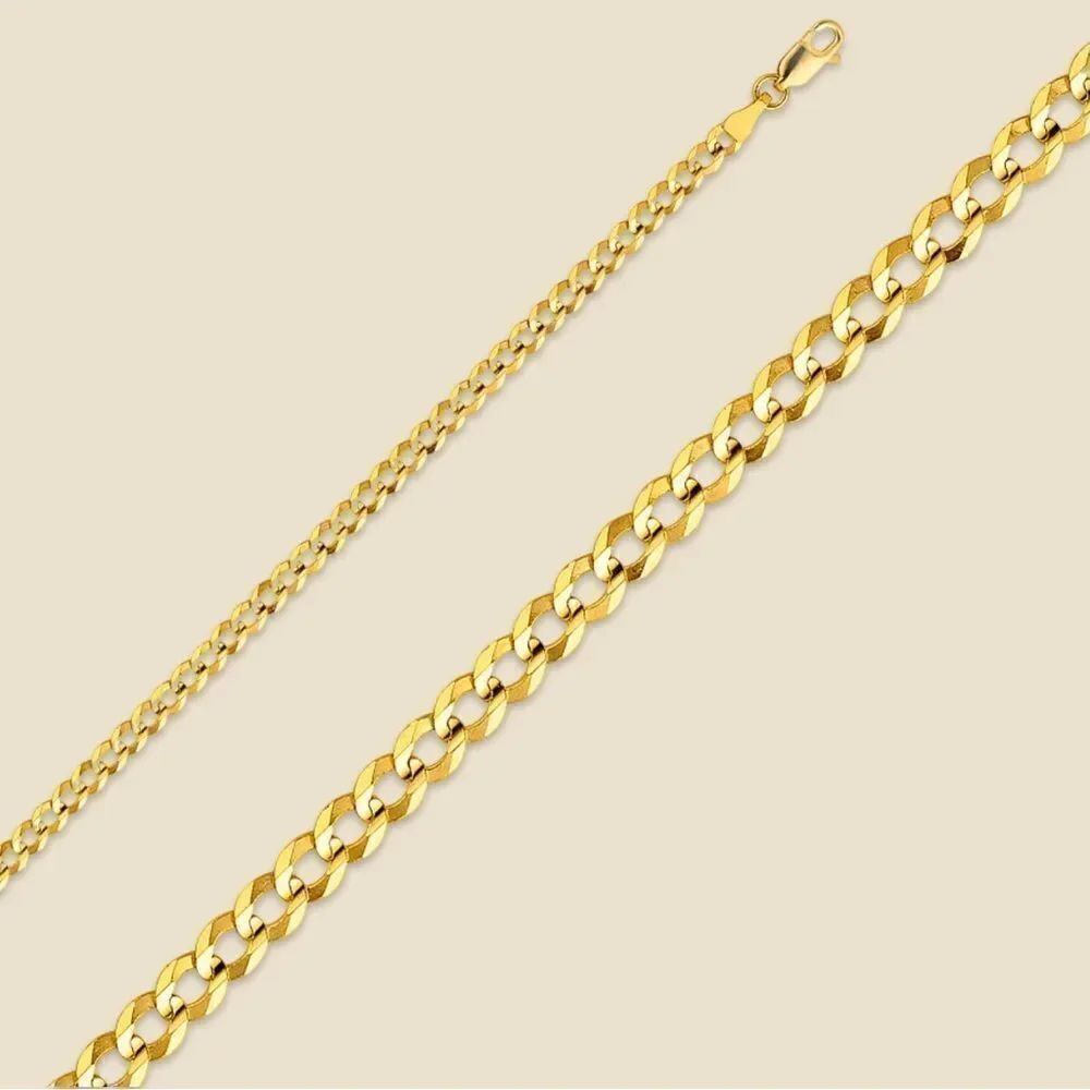 14k Solid Yellow Curb Concave cuban Chain Necklace | 3.5 mm | Real Gold Cuban |